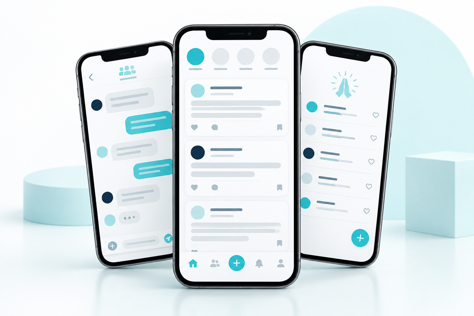 Illustrative phone mockups representing Table App community features